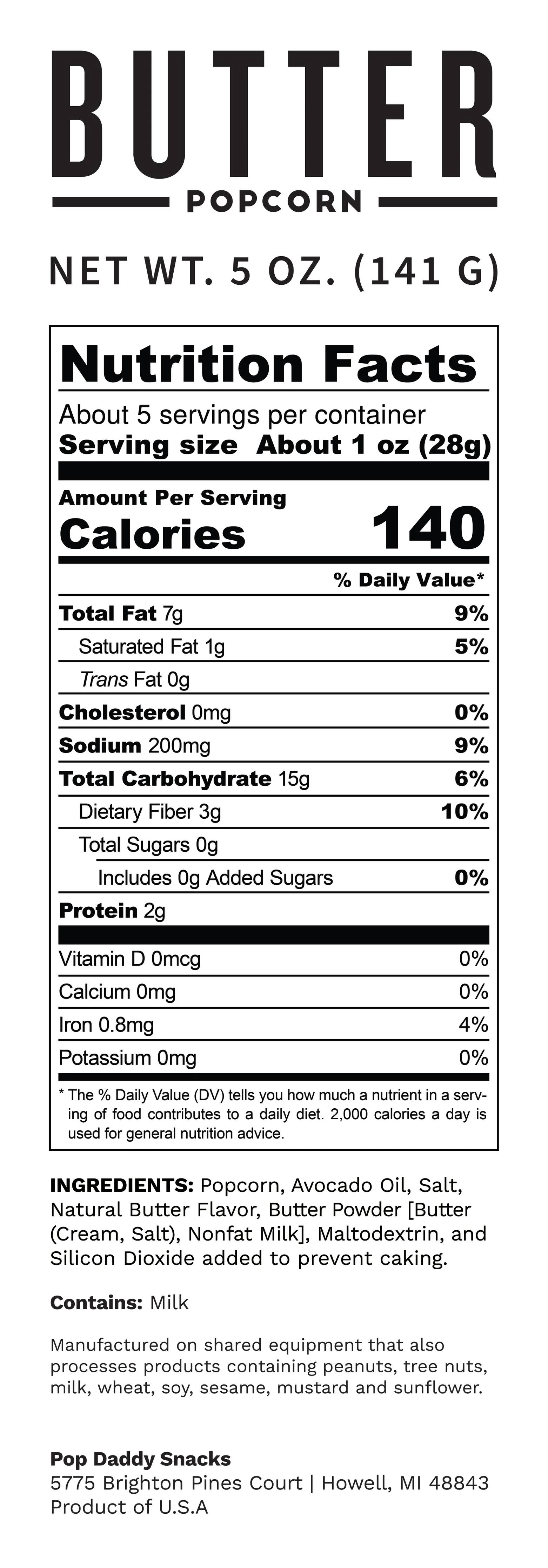 Pop Daddy – Natural Butter Flavored Popcorn 5.0oz - Image 3